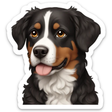 Russian guy with curly brown hair with dog Entlebucher zennenhund sticker