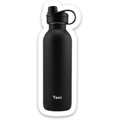 Black coloured reusable water bottle with handle sticker