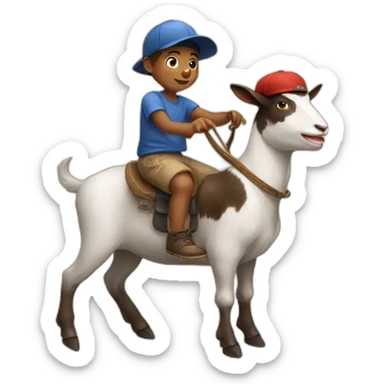 Boy wearing old cap riding a goat sticker