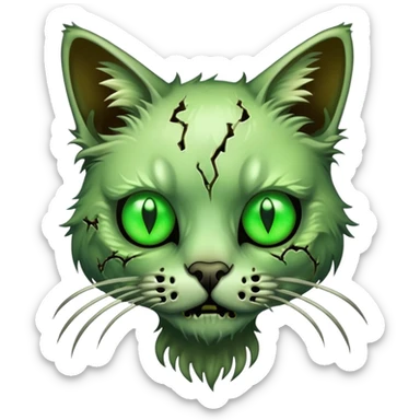 zombie cat with decaying fur, glowing eyes, and exposed bones sticker
