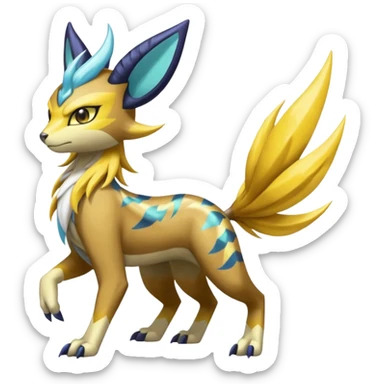 Feral Scaly Striking Slaying Badass Evil Handsome Lightning-patterned Zig-zagged buzzy fuzzy Meloetta-Renamon-Luxray-Cobalion-Suicune-Vernid-fusion-hybrid-creature, full body  sticker