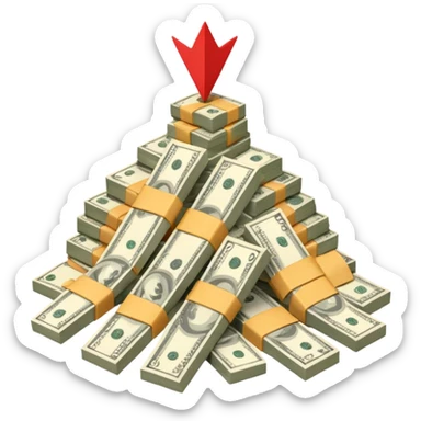a pile of money with red arrow up with a strategy paper sticker