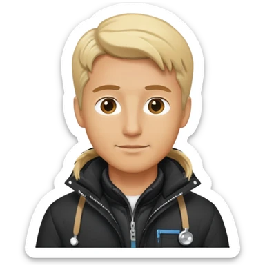 Blonde male doctor wearing a black ski jacket sticker
