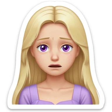 crying face blonde model, hazel eyes, sleek long hair, pastel purple dress sticker