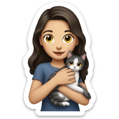 portrait of a beautiful brunette girl holding a cat sticker