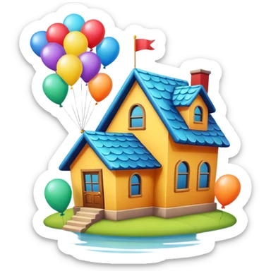 house with balloons on top sticker
