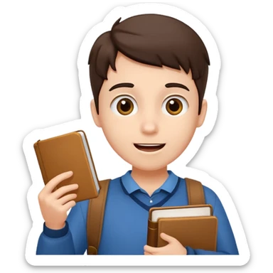 student holding a book and asking a question sticker