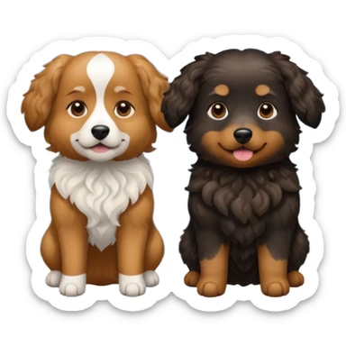 two dogs with wavy hair, one black and one brown with mountains sticker