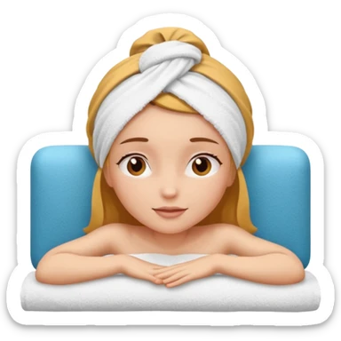 spa A contented and relaxed girl with a towel on her head in a white robe lies on a couch. The icon displays the couch and the girl in full three-quarter view. sticker