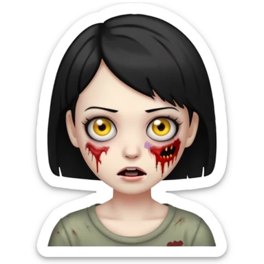 Emoji zombie girl com cabelo preto curto com uma expressão normal sticker