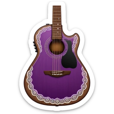 dark reddish-purple acoustic guitar with lace black details sticker