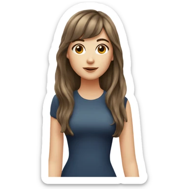 White girl brown eyes with long voluminous brown hair with bangs sticker