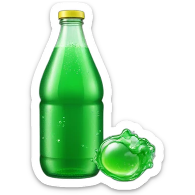 Glass bottle of sprite with green liquid sticker