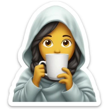 girl with a warm beverage and under the covers sticker