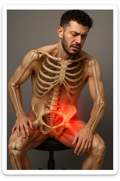 Uomo con dolore per via dei suoi fianchi asimmetrici vista anatomica immagine realistica in 3D sticker