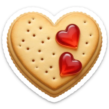 Realistic shortbread cookie in the shape of a heart with light red jelly sticker