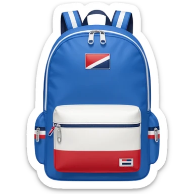 simple blue backpack, at the bottom pocket there is a  logo featuring a Tommy Jeans-inspired logo. The logo looks like a vertically one red, one white. The flag stripes are vertical, not horizontal. Flat

 sticker