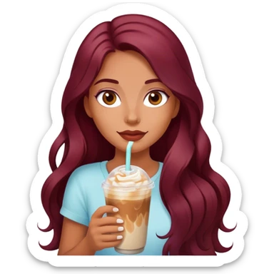 Burgundy long haired tanned girl with iced latte sticker