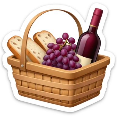 Food Basket, Pink basket, plaid lining, with both food, drink and fruits sticker