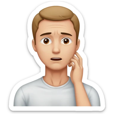 Guy grabbing his neck from the front while suffering face sticker