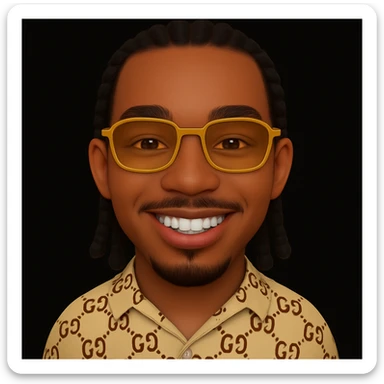 Keep exactly the same realism, texture, lighting, face shape, hair, braids, glasses, and clothing as the reference image. Change only the mouth to add a natural smile with visible white teeth, without modifying anything else. Maintain the realistic style of the original image. sticker