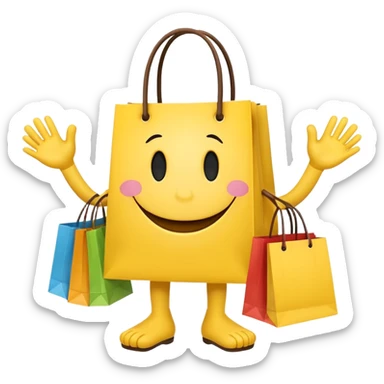 HAPPY SMILEY FACEWITH HANDS AND FEET EMOJI WITH SHOPPING BAGS IN EACH HAND sticker