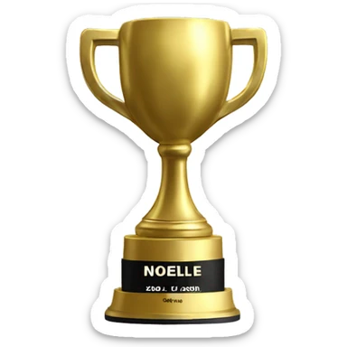 Golden soccer trophy with the name Noelle on the bottom  sticker