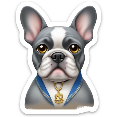 Gray French bulldog in a Jewish yamaka  sticker