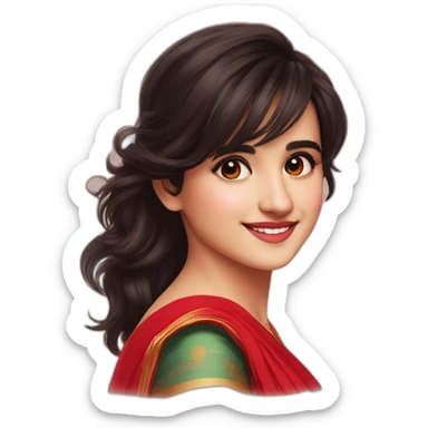 Shirley Setia front looking smirking look wearing red saree sticker