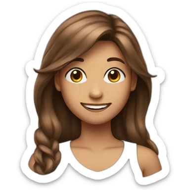 a girl with long broun in har and a smile sticker