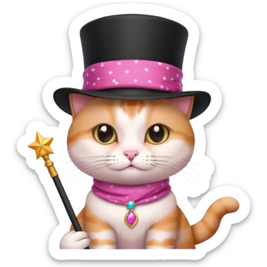 Cat with a wand with a top hat and a pink bandanna  sticker