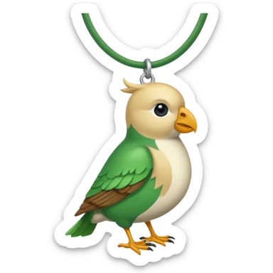 un oiseau classique vert avec un collier autour de son coup avec des breloque argentées et un seul poil blond qui fait une petite bouclette sur le front  sticker