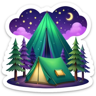 northern lights over pine forest with camping tent sticker