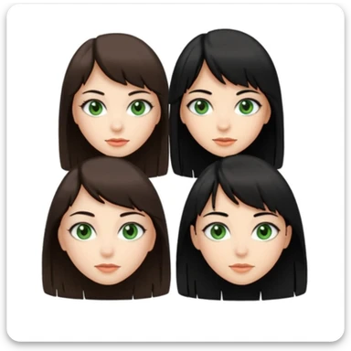 Une fille brune avec tes yeux verts et une peau claire et à côté une fille plus grande avec des cheveux noirs et une frange une pommade des yeux noirs en amande sticker