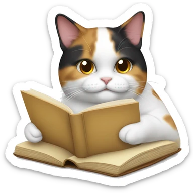 Fat calico cat reading sticker