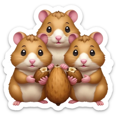 cartoon-style hamster sharing acorns with other cartoon-style hamsters sticker