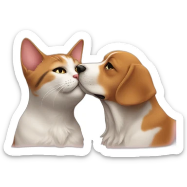 cat kiss dog sticker