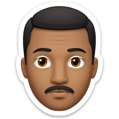 A man emoji with medium-dark skin, short black hair, straight eyebrows, brown eyes, a small nose, and facial hair consisting of a thin mustache and goatee. He also has piercings — a ring on his eyebrow and another on his lower lip. sticker