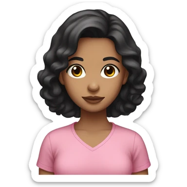 girl with black hair light skin and brown eyes pink shirt sticker
