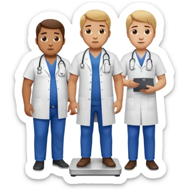 pessoa gorda em cima de balança e medico do lado avaliando sticker