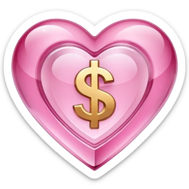 Pink heart shaped crystal with a $ carved in the center of the crystal.Pink heart shaped crystal with a $ carved in the center of the crystal. sticker