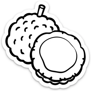 Lychee fruit with its distinctive bumpy reddish skin and single small fruit with translucent white flesh sticker