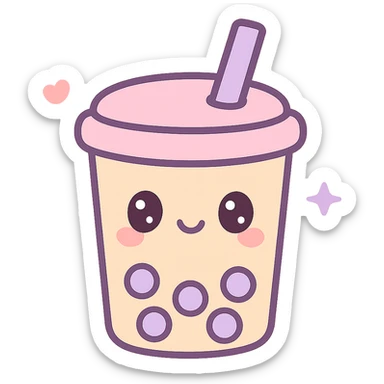 boba luba with purple straw, kawaii style sticker