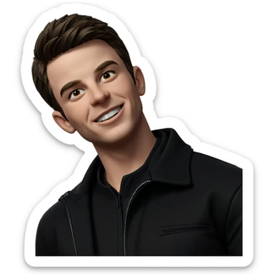 smiling boy in black jacket sticker