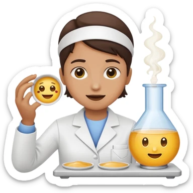 laboratory researcher analyzing dish emoji style. sticker