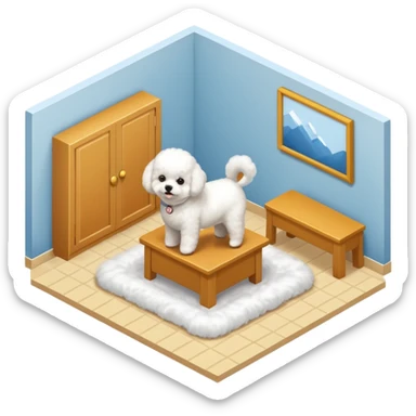 Bichon Frisé dog playing room isometric sticker