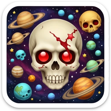 image of deep space, with planets, stars an a galaxy, in the style of your bleeding skull art. With a black background sticker