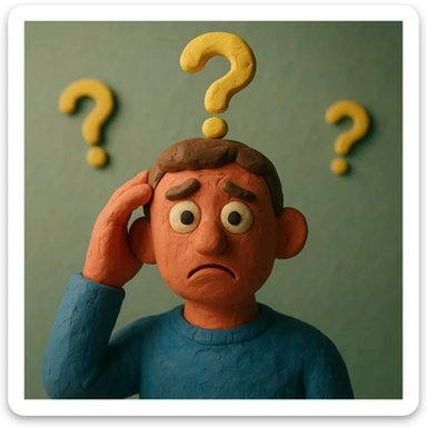 confused person, claymation style sticker