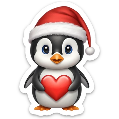 Pingüino bebe con un gorrito de Navidad y un corazón  sticker