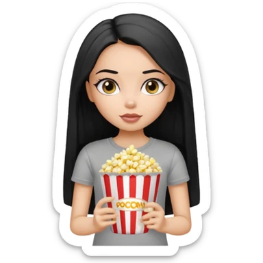 a pretty bratz dusky girl with long straight hair with popcorn nd wearing a grey tshirt sticker